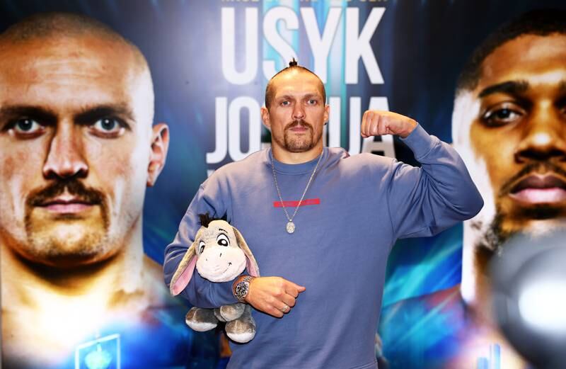 Ukrainian Oleksandr Usyk poses in the build-up to his fight with Anthony Joshua at Shangri-La Hotel in Jeddah, Saudi Arabia. Getty