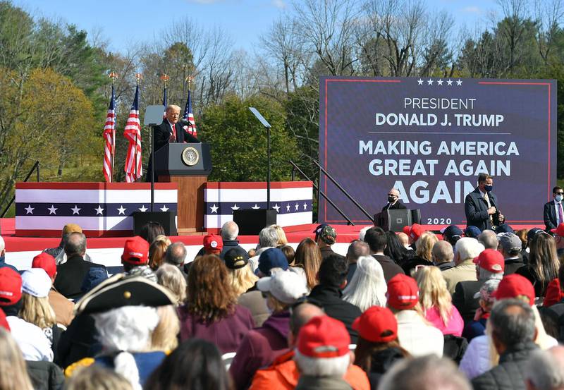 US President Donald Trump speaks at a "Make America Great Again" rally in Newton, Pennsylvania.  AFP