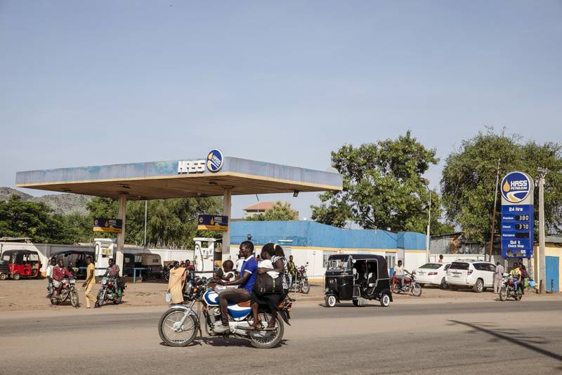 Motorcyclists at a petrol station in Juba, the capital of South Sudan.