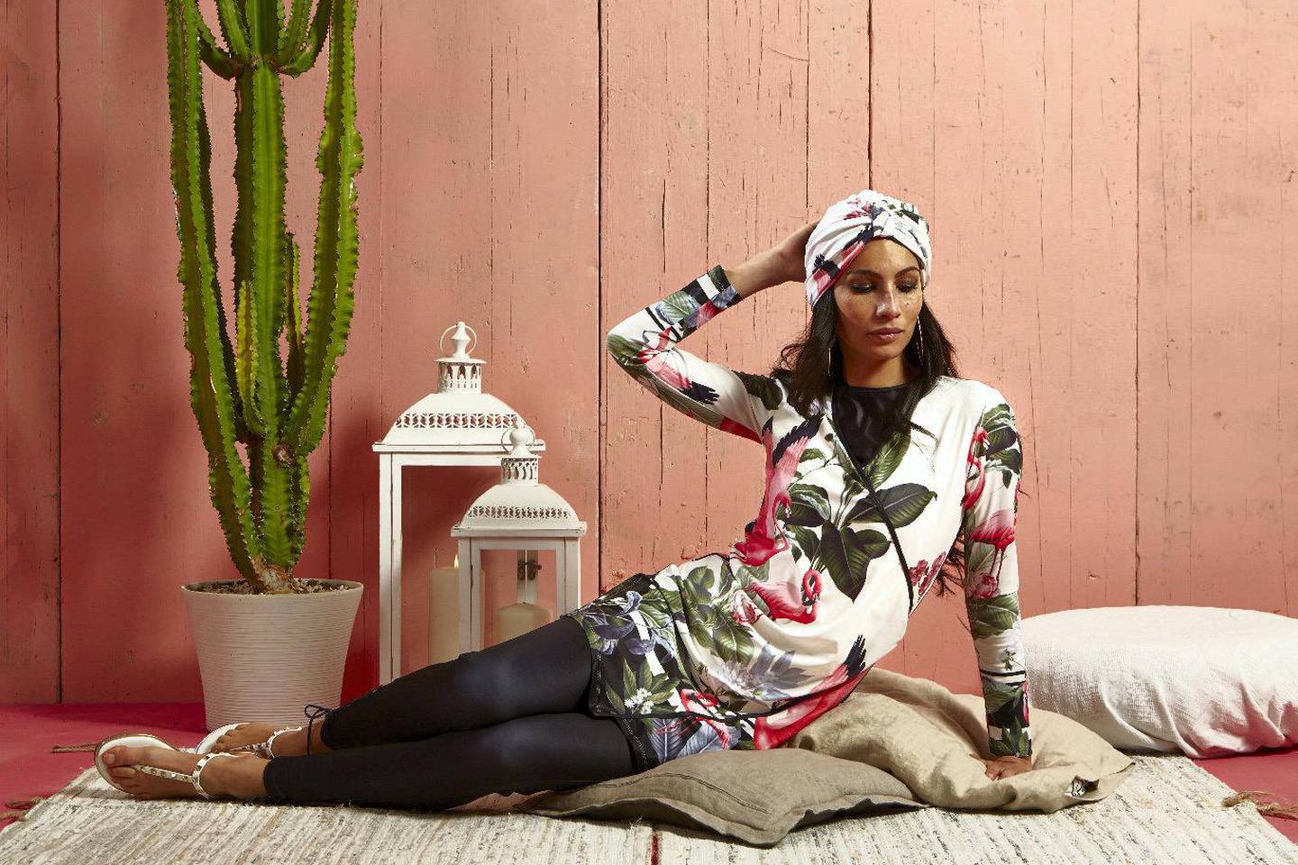 Munamer’s burkinis feature block and garden prints, and wrap silhouettes.