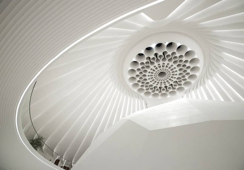 The UAE pavilion’s 'falcon taking flight' concept was developed by Spanish architect Santiago Calatrava. Victor Besa/ The National.