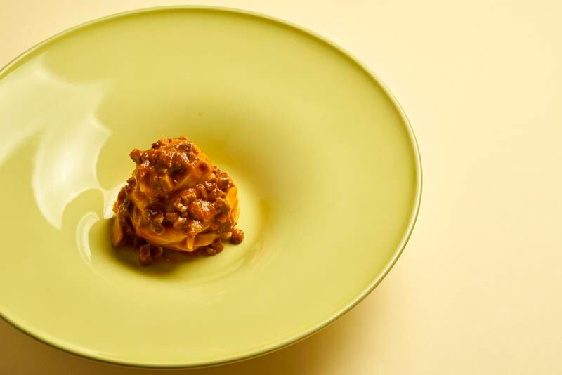 Traditional egg pasta tagliatelle with Wagyu ragu, a favourite of chef-patron Massimo Bottura.