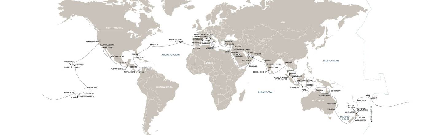 The ship circumnavigates the globe during its four-month itinerary