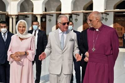Prince Charles and Camilla, left, at the Al Azhar Mosque. AFP