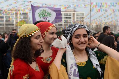 Kurdish women at a gathering for Nowroz in Diyarbakir, southeastern Turkey. AFP