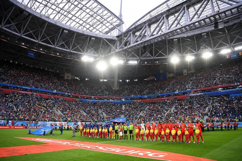Belgium and France line up prior to the match. Getty Images