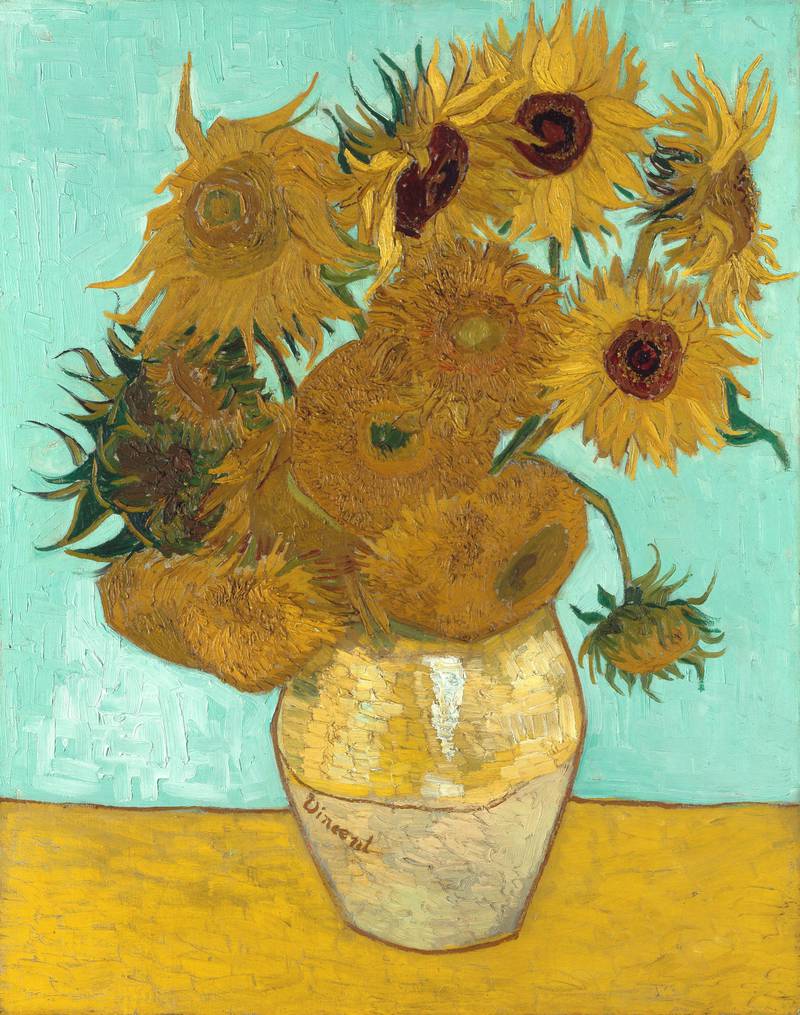 Still Life: Vase with Twelve Sunflowers, Vincent van Gogh, August 1888. Neue Pinakothek, Munich, Germany,