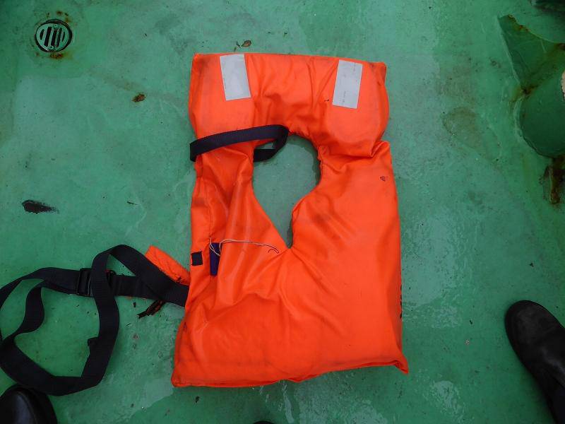 A life jacket is found in the rescue site of capsized cattle ship 'Gulf Livestock 1' in the East China Sea. Japan Coast Guard, 10th Regional Coast Guard Headquarters via Getty Images