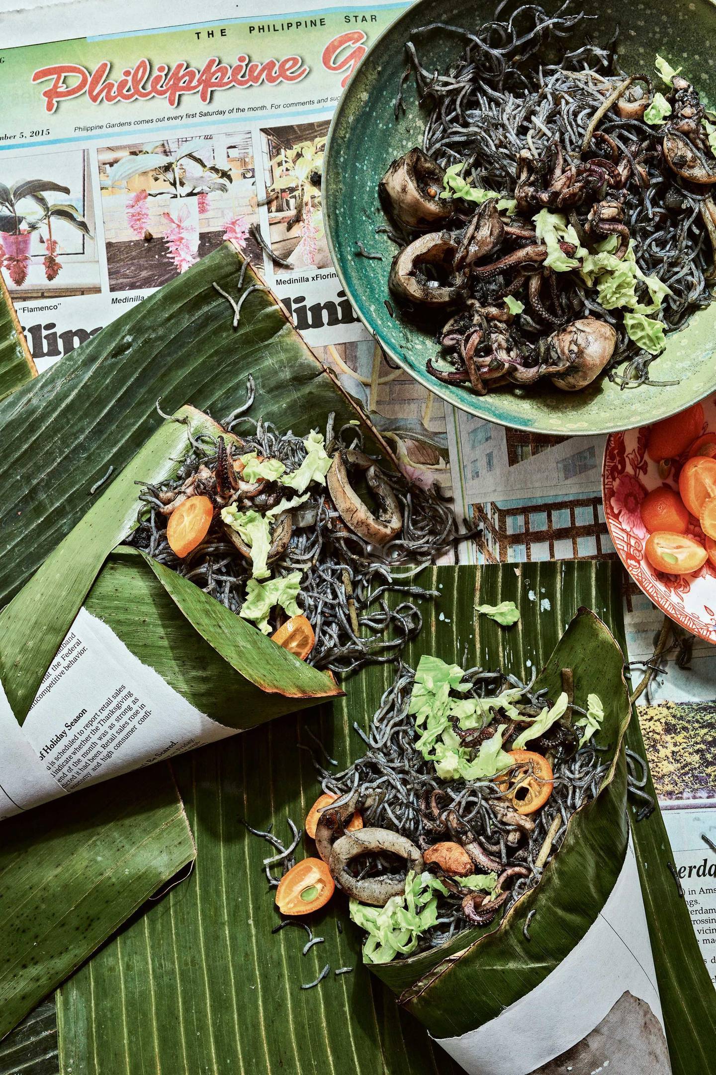 Pansit Pusit (Rice Noodles with Squid Ink), excerpted from I Am a Filipino by Nicole Ponseca and Miguel Trinidad (Artisan Books)
