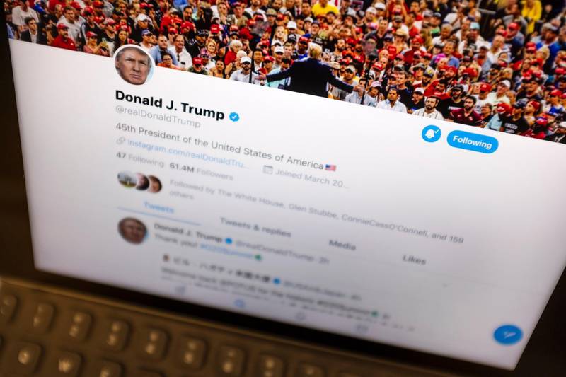 President Donald Trump's Twitter feed is photographed on an Apple iPad in New York, Thursday, June 27, 2019. Trumpâ€™s next tweet might come with a warning label. Starting Thursday tweets that Twitter deems in the public interest, but which violate the serviceâ€™s rules, will be obscured by a warning explaining the violation. Users will have to tap through the warning to see the underlying message. (AP Photo/J. David Ake)