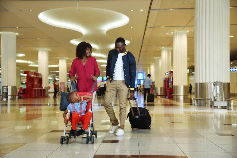 Avoid security line ups with small children and pushchairs if you want to save time at the airport. Courtesy Emirates 