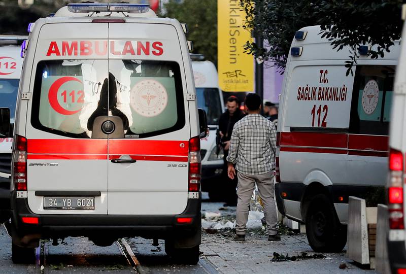 Ambulances and police at the scene of the explosion. Reuters