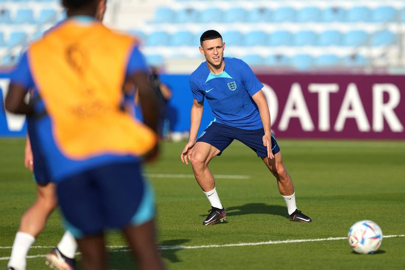 England's Phil Foden at training. PA