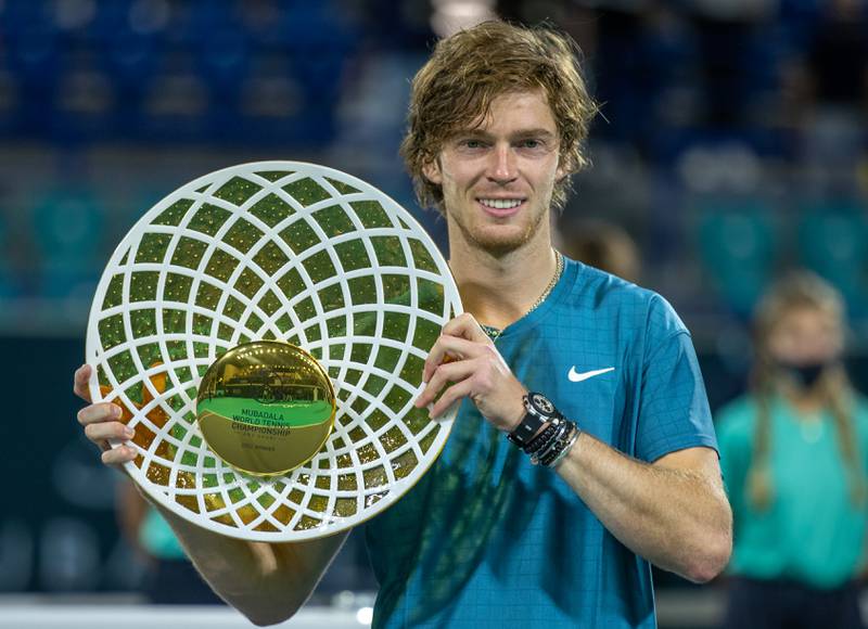 Andrey Rublev after defeating Andy Murray in the Mubadala World Tennis Championship final in Abu Dhabi on Saturday, December 18, 2021. All images Victor Besa / The National