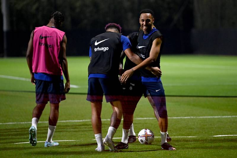Pierre-Emerick Aubameyang of Chelsea during a training session at The Ritz Carlton.