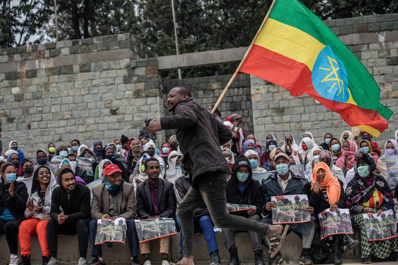 Demonstrators in Meskel Square, Addis Ababa.