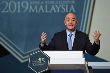 Fifa president Gianni Infantino speaks during the Asian Football Confederation (AFC) Congress 2019 in Kuala Lumpur. AFP