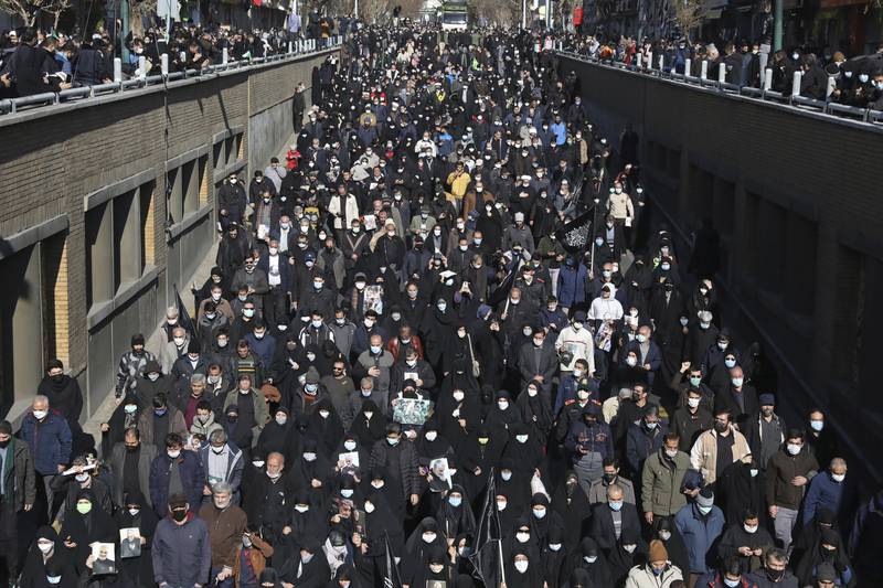 Mourners pack a street during a funeral procession for the unknown Iranian soldiers who were killed during the 1980-1988 Iran-Iraq war. AP Photo