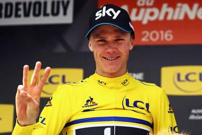 Chris Froome of Great Britain and Team SKY celebrates winning the 2016 Criterium du Dauphine, a 151km stage from Le Pont-de-Claix to Superdevoluy, on June 12, 2016 in Superdevoluy, France. Photo by Bryn Lennon/Getty Images)