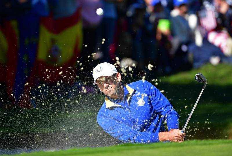 Sergio Garcia of Europe plays out of a bunker. Getty Images