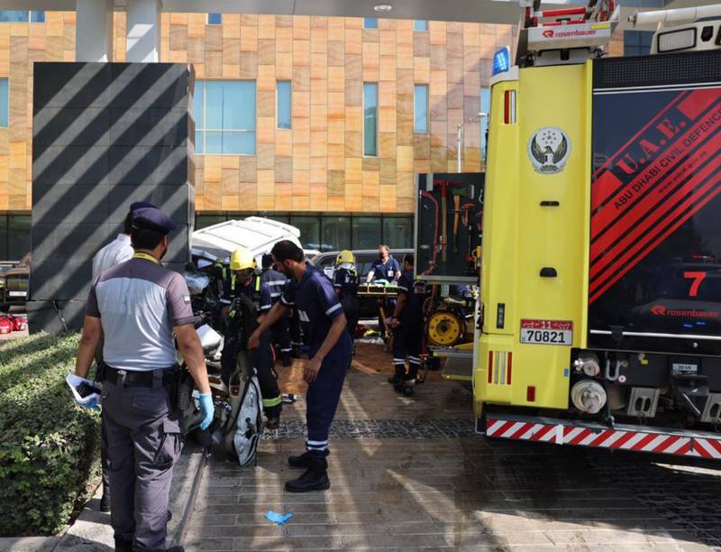 Emergency services responding to a fatal accident outside Cleveland Clinic Abu Dhabi. Photo: Abu Dhabi Police