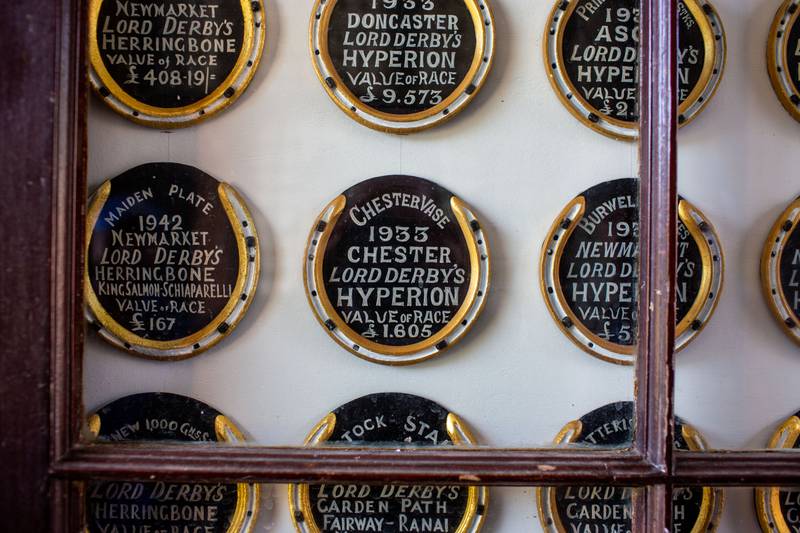 Some of the many famous race winners are commemorated at the Godolphin stables in Newmarket . The original horseshoes of winning horses and the value of the race that they won recorded  on the plaque.