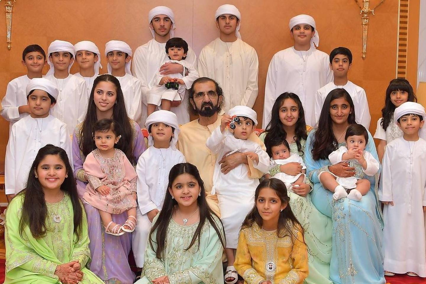 This Instagram post by Sheikh Hamdan in April 2022 shows Sheikh Mohammed bin Rashid surrounded by his grandchildren. Photo: Faz3 / Instagram