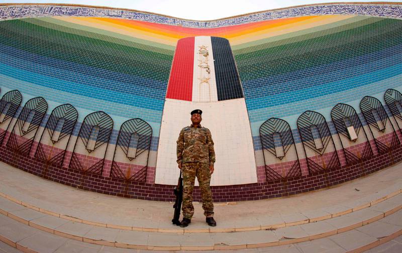 An Iraqi soldier at Al Rahman mosque, built in 1989, on the southern region of  Al Faw on September 17, 2020. AFP