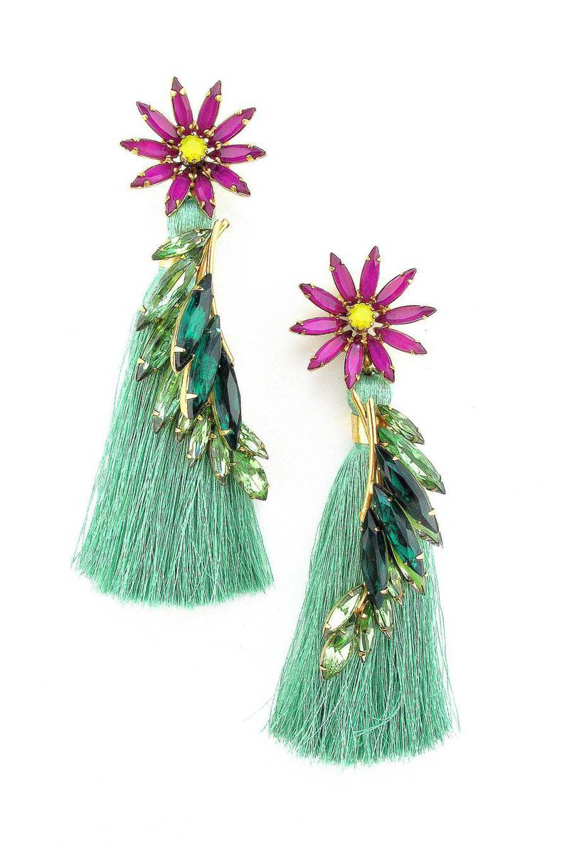 Elizabeth Cole floral tassel earrings, Dh1,350, at S*uce. Courtesy S*uce