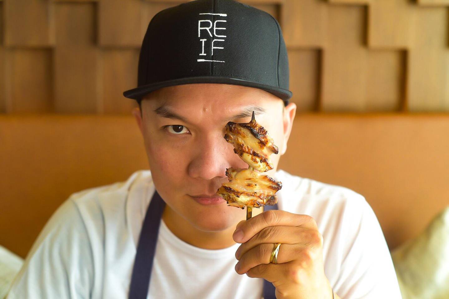 Chef Reif Othman will serve chicken thigh kushiyaki at the event. Courtesy Reif Japanese Kushiyaki