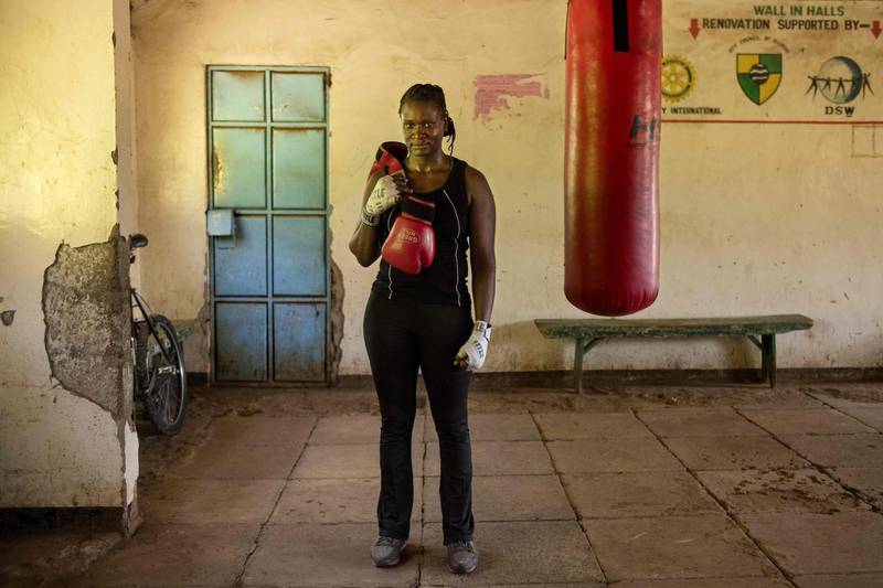 Sarah Achieng, a professional boxer and sports administrator poses after her training session at Kariobangi social hall gym in Nairobi. Patricia Esteve / AFP Photo