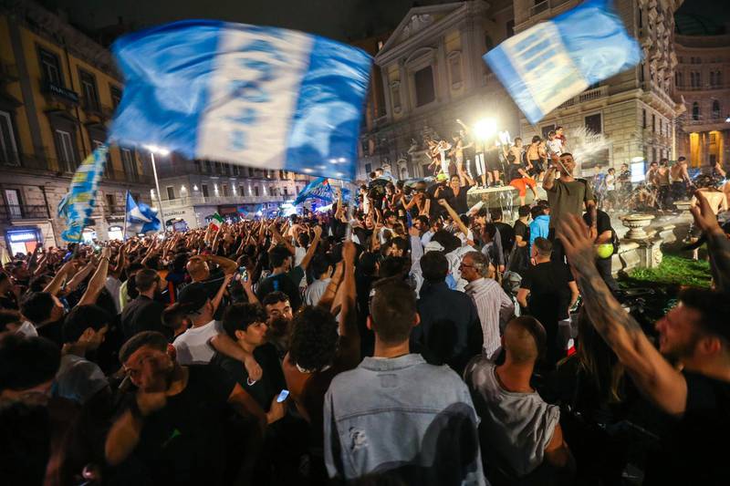 Napoli's supporters celebrate in downtown Naples. AFP