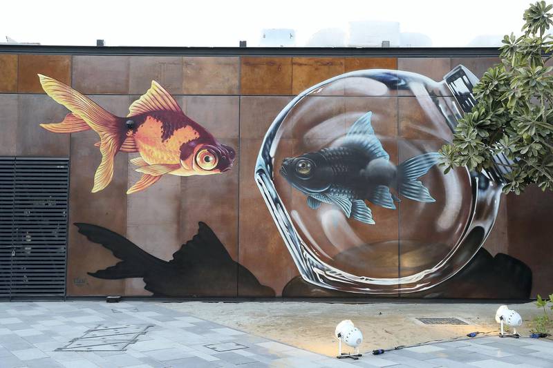 DUBAI , UNITED ARAB EMIRATES , MARCH 6  – 2018 :- Permanent art work by Etien from France at the Dubai Canvas at La Mer in Dubai. ( Pawan Singh / The National ) For Arts & Life / Big Picture