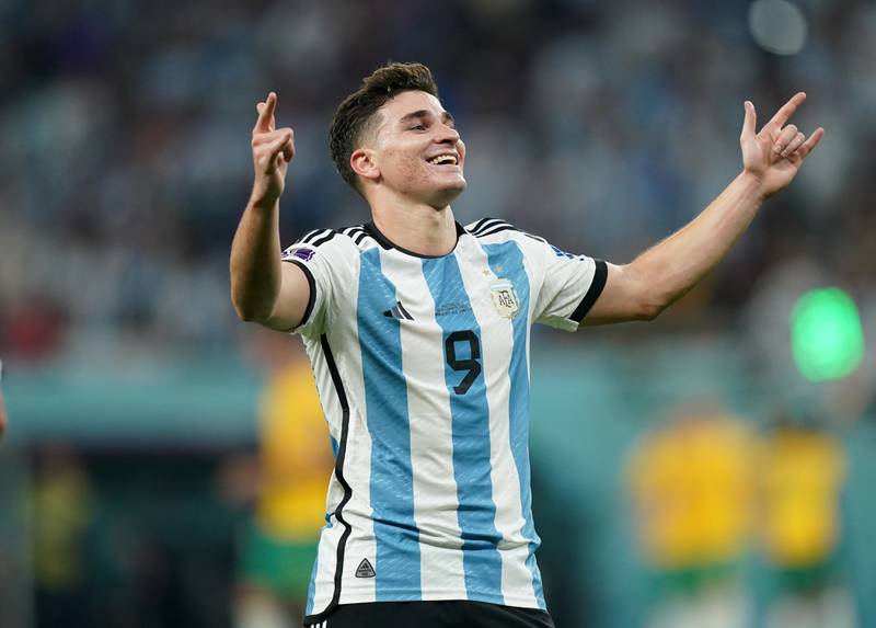Julian Alvarez celebrates scoring Argentina's second goal. PA