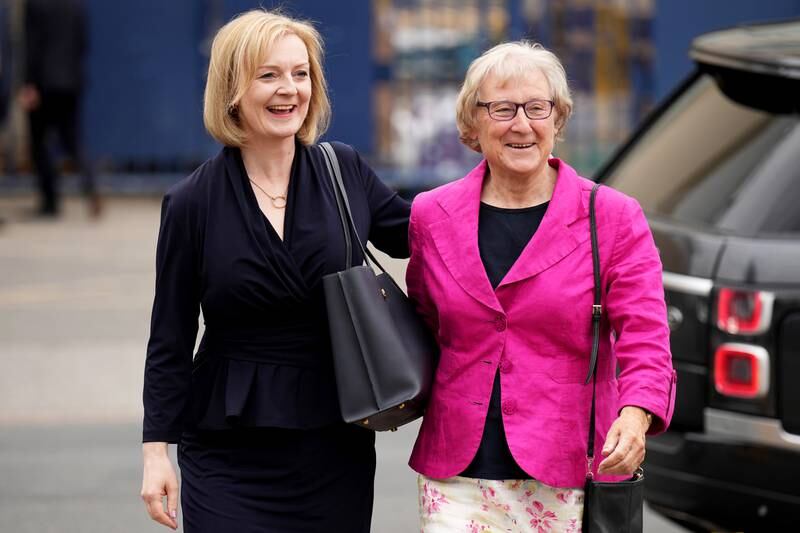 Ms Truss, and her mother, Patricia, arrive for the hustings event. Getty Images