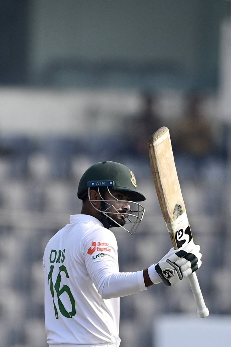 Bangladesh’s Litton Das reacts after reaching his fifty. AFP