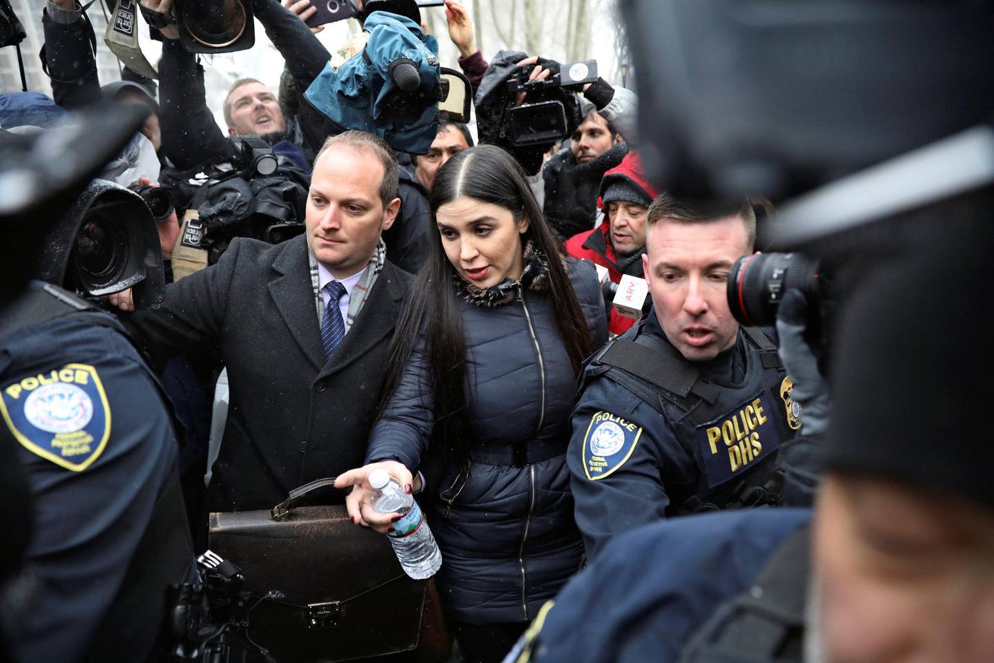 Emma Coronel Aispuro, the wife of Joaquin Guzman, departs after the trial of Mexican drug lord Guzman, known as "El Chapo", is seen at the Brooklyn Federal Courthouse, in New York, U.S., February 12, 2019. REUTERS/Brendan McDermid