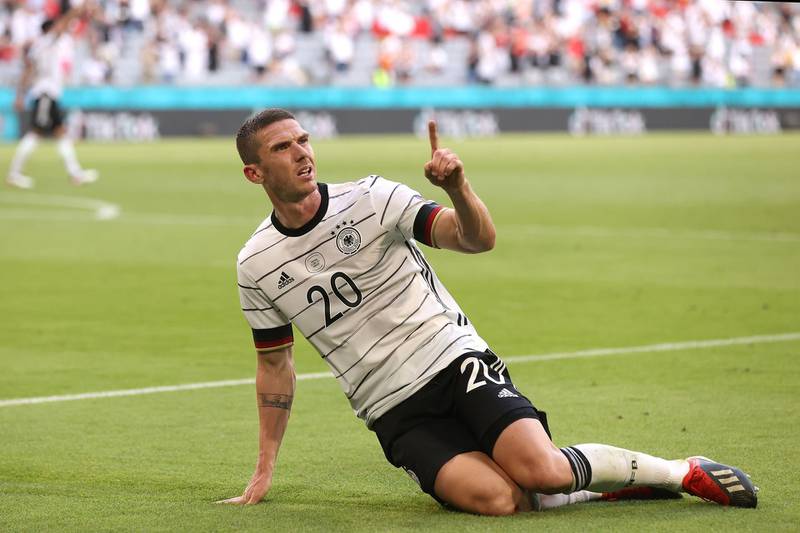 Robin Gosens of Germany celebrates after scoring his side's fourth goal. Getty