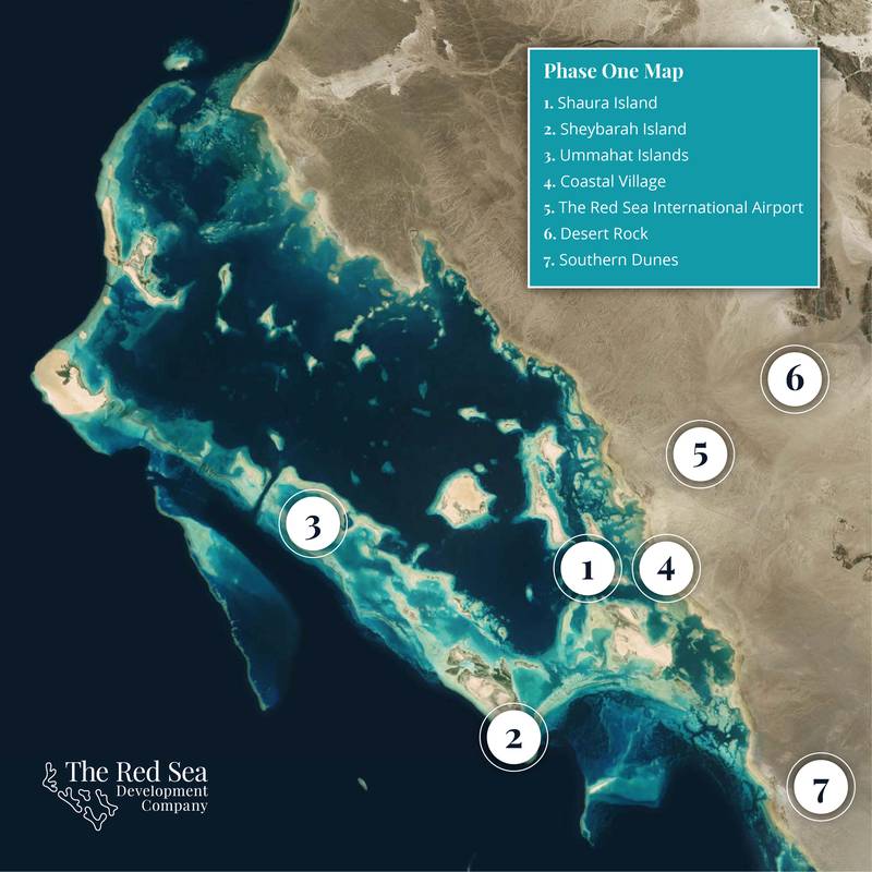 The locations planned to be opened as part of phase one of the Red Sea Project in 2023
