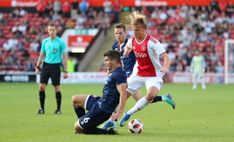 Kasper Dolberg of Ajax during the friendly against Walsall at the Banks's Stadium on July 19, 2018. Getty 