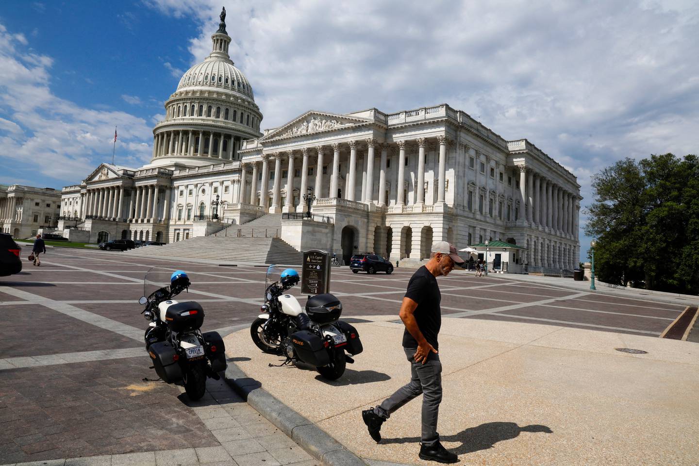 Comedian Jon Stewart walks away after voicing his anger at Republican senators after they stalled a bill aimed at giving greater healthcare access to US  military veterans exposed to toxic burn pits, at the US Capitol, on July 28. Reuters