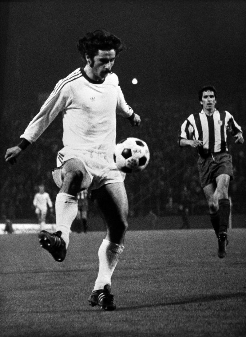 Gerd Muller scoring Bayern Munich's second goal in the European Cup Final replay against Athletico Madrid in Brussels. PA Images via Reuters