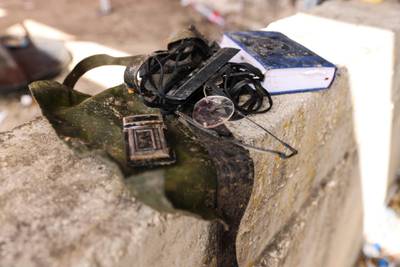 Personal belongings of Orthodox Jews can be seen on Mount Meron, northern Israel. Reuters