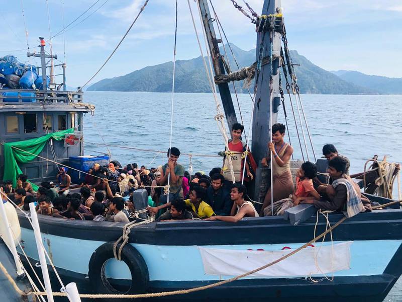 A boat carrying suspected ethnic Rohingya migrants is seen detained in Malaysian territorial waters, in Langkawi, Malaysia April 5, 2020. Malaysian Maritime Enforcement Agency/Handout via REUTERS ATTENTION EDITORS - THIS IMAGE HAS BEEN SUPPLIED BY A THIRD PARTY. MANDATORY CREDIT. NO RESALES. NO ARCHIVES