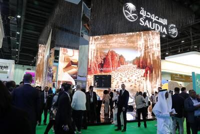 Busy halls at the Arabian Travel Market, now in its 30th year. Pawan Singh / The National