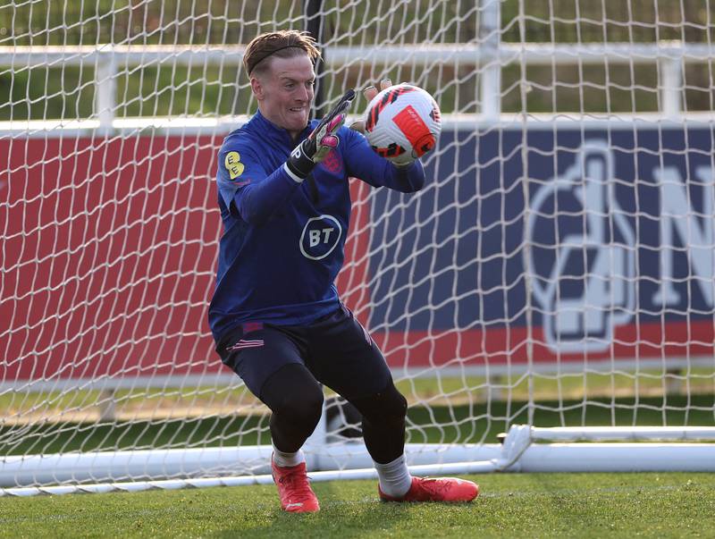 England goalkeeper Jordan Pickford makes a save. Reuters
