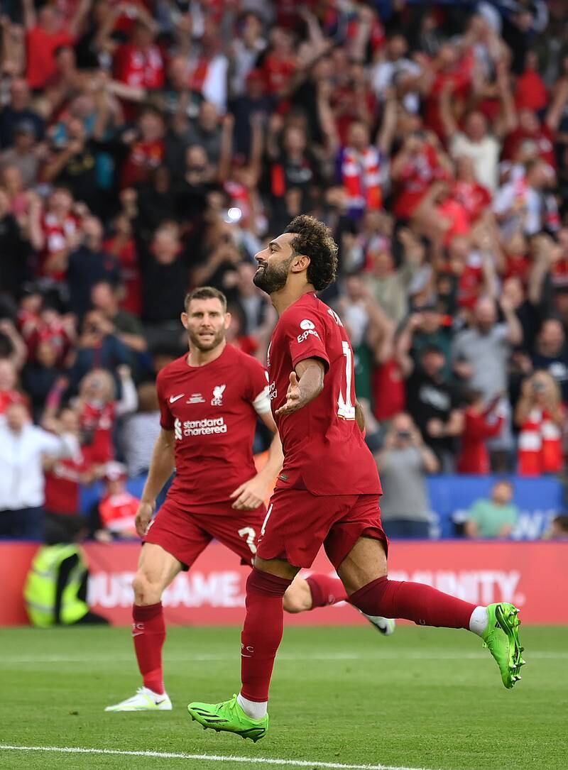 Mohamed Salah celebrates scoring the second goal from a penalty. Getty