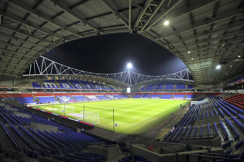 BOLTON, ENGLAND - JANUARY 21: An external general view of the pitch from the corner of a stand at the The University of Bolton Stadium the home of Bolton Wanderers prior to the Sky Bet Championship match between Bolton Wanderers and West Bromwich Albion at Macron Stadium on January 21, 2019 in Bolton, England. (Photo by Adam Fradgley - AMA/WBA FC via Getty Images)