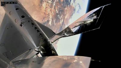 VSS Unity is seen in a still image from video during its first manned spaceflight after being released from its mothership. Reuters