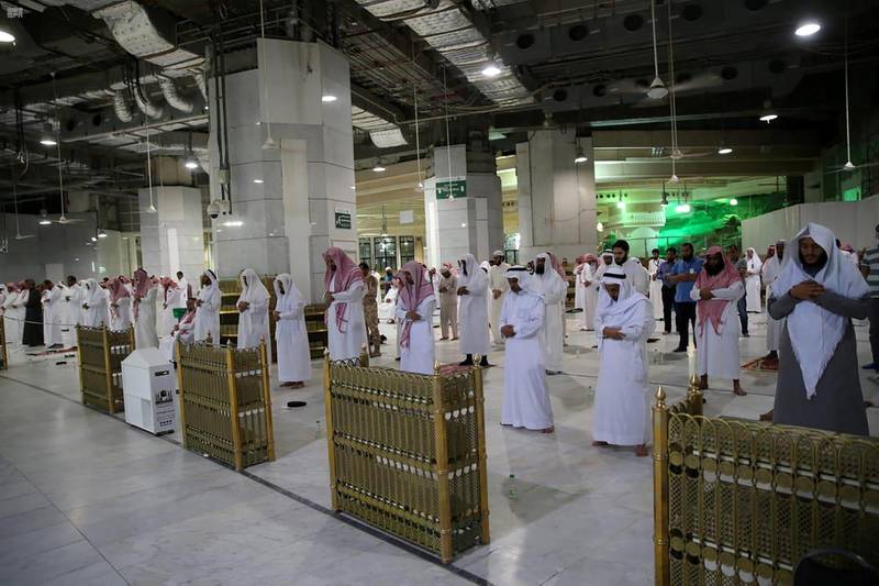 Worshippers pray near the Kaaba in the Grand Mosque in Makkah, Saudi Arabia.  Reuters